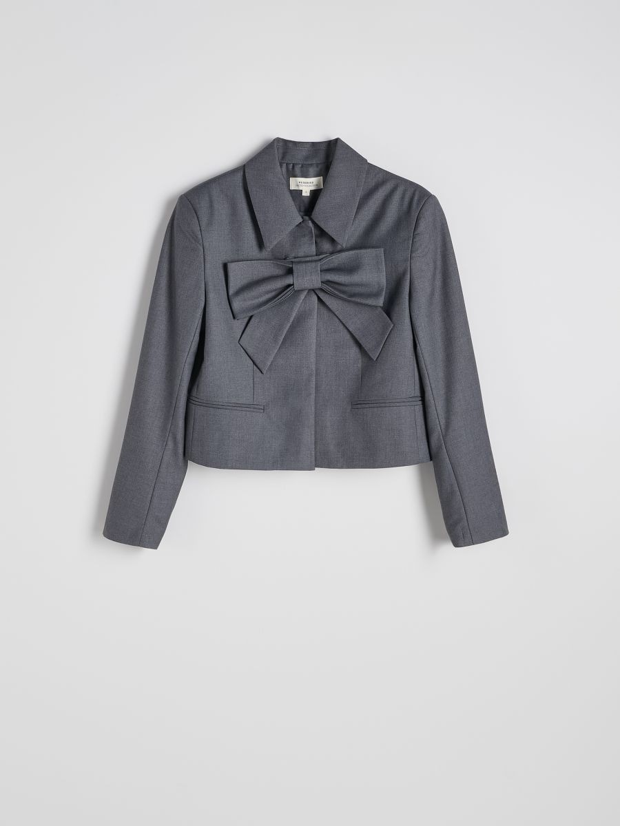 Cropped blazer with bow detail - mid grey - RESERVED - 3