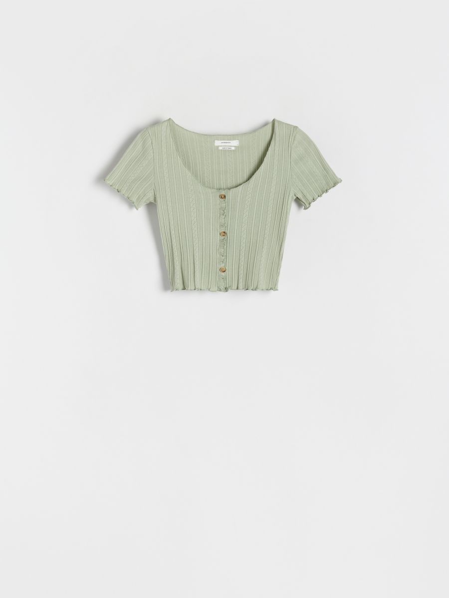 T-shirt WITH DECORATIVE BUTTONS - olive - RESERVED - 3
