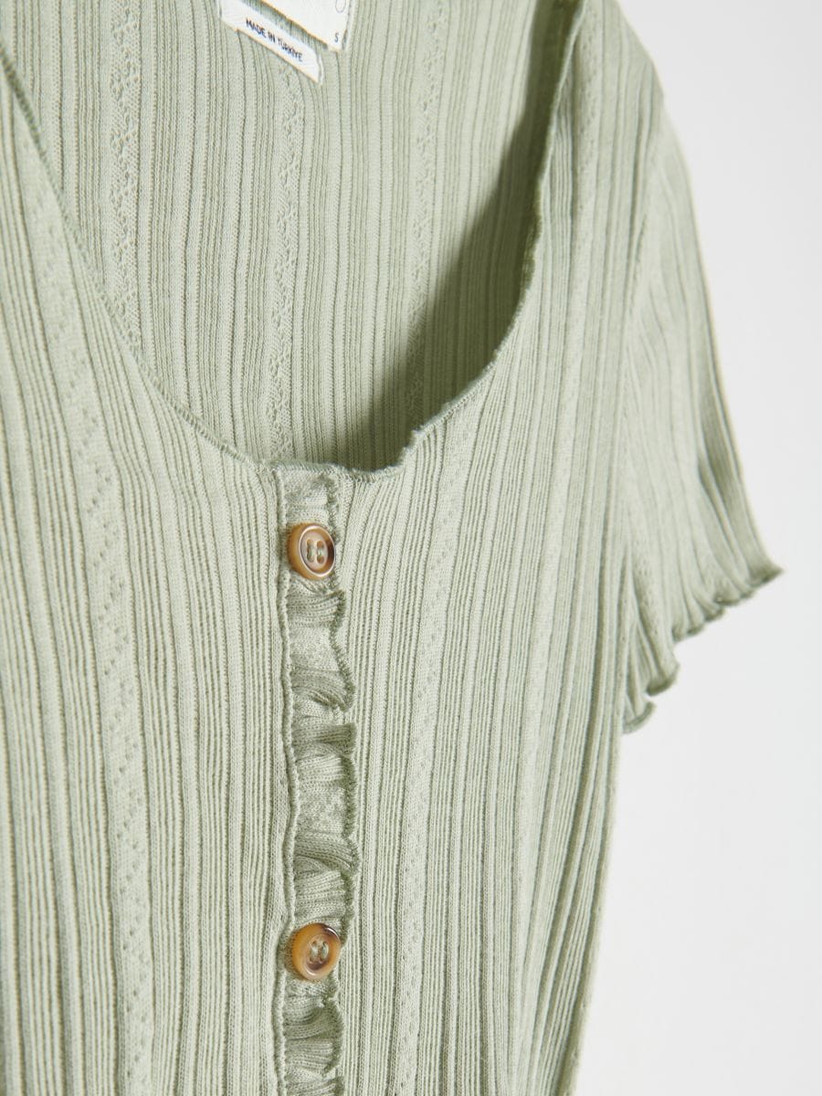 T-shirt WITH DECORATIVE BUTTONS - olive - RESERVED - 4