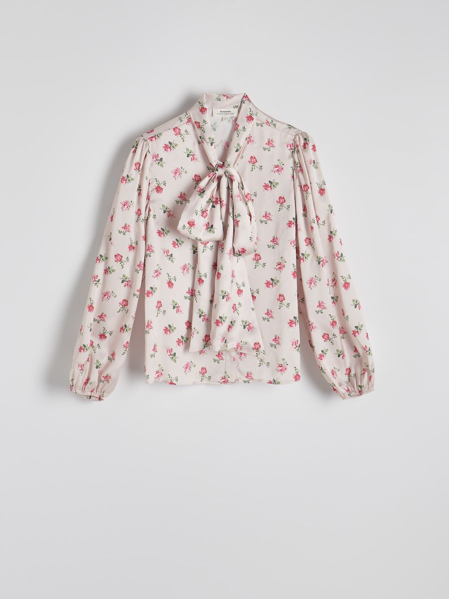 Satin shirt with rose pattern - multicolor - RESERVED - 6