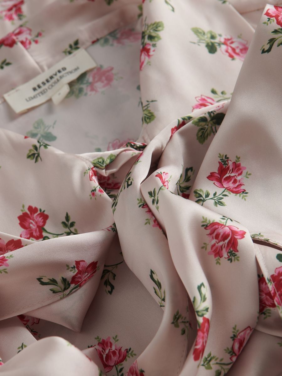 Satin shirt with rose pattern - multicolor - RESERVED - 7