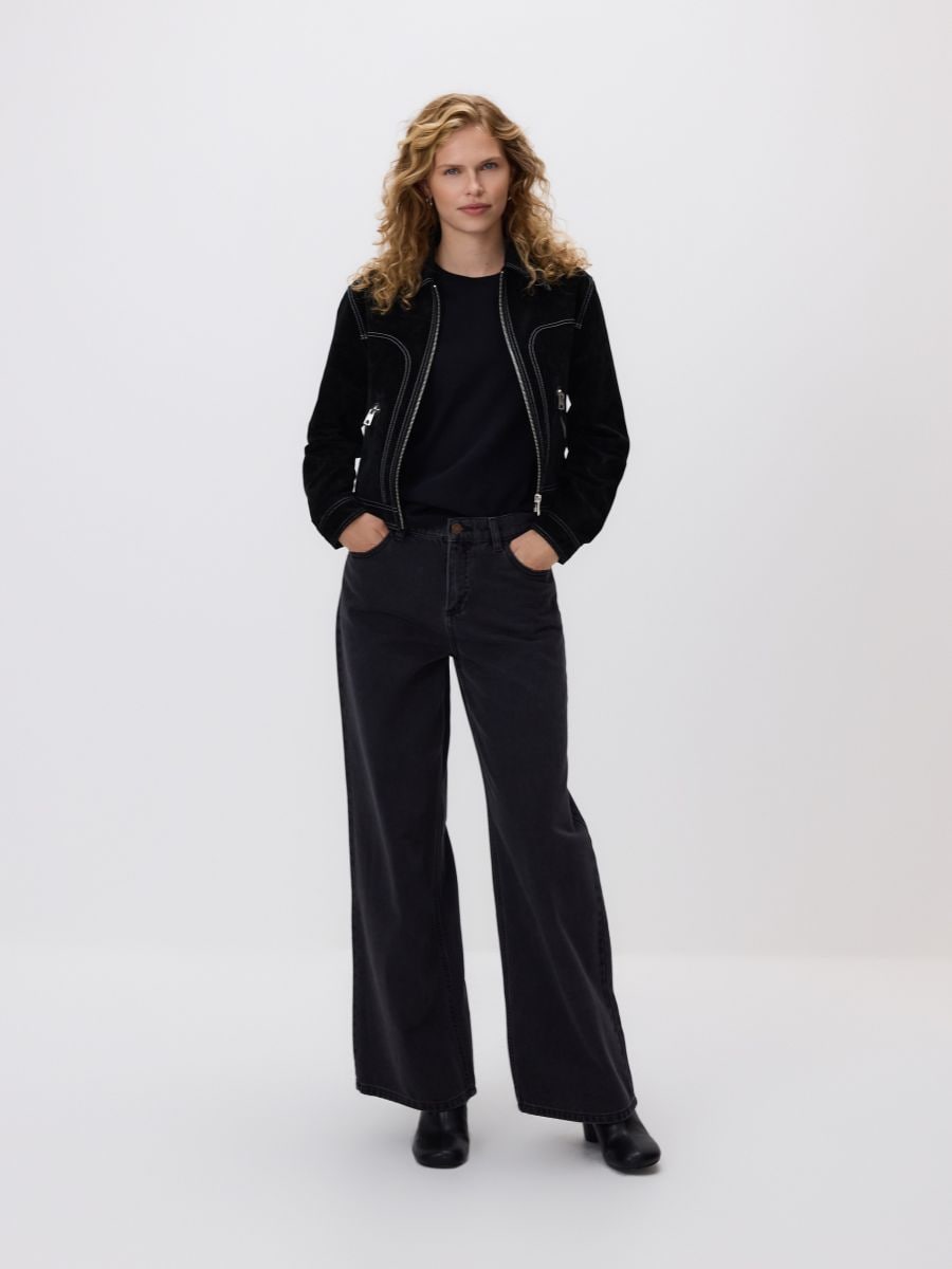 Blugi wide leg - negru - RESERVED