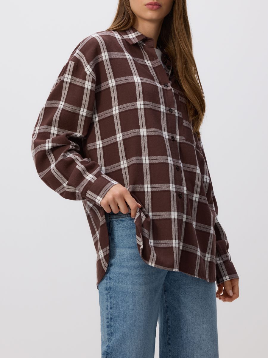 Check cotton shirt - dark brown - RESERVED