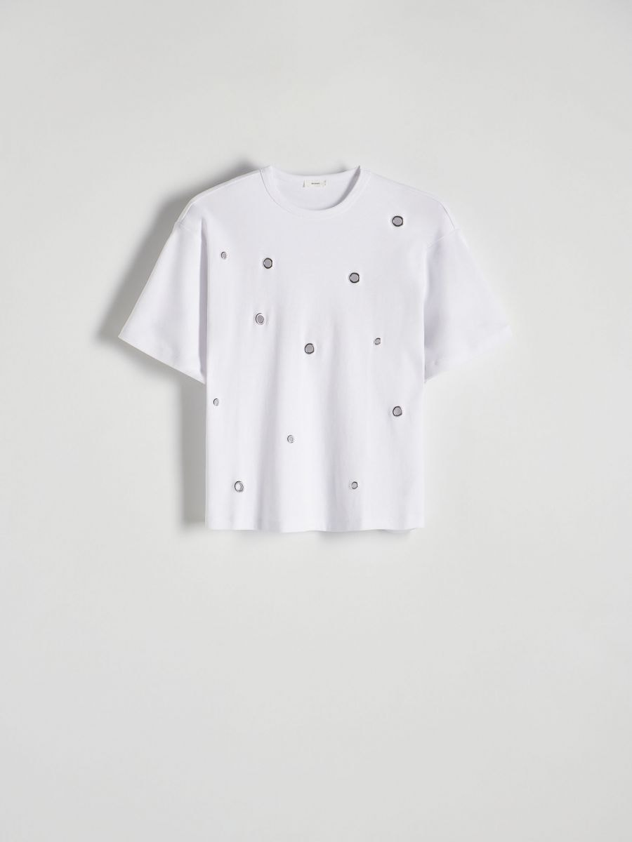 Oversize tričko s cvočky - krémová - RESERVED