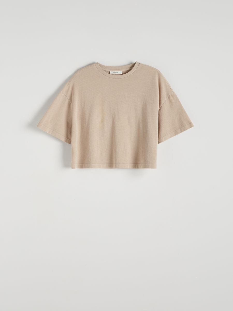 T-shirt with wash effect - beige - RESERVED
