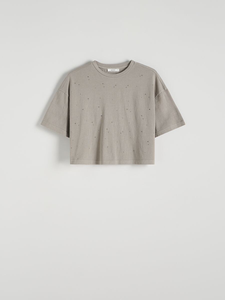 T-shirt with appliqué - light grey - RESERVED