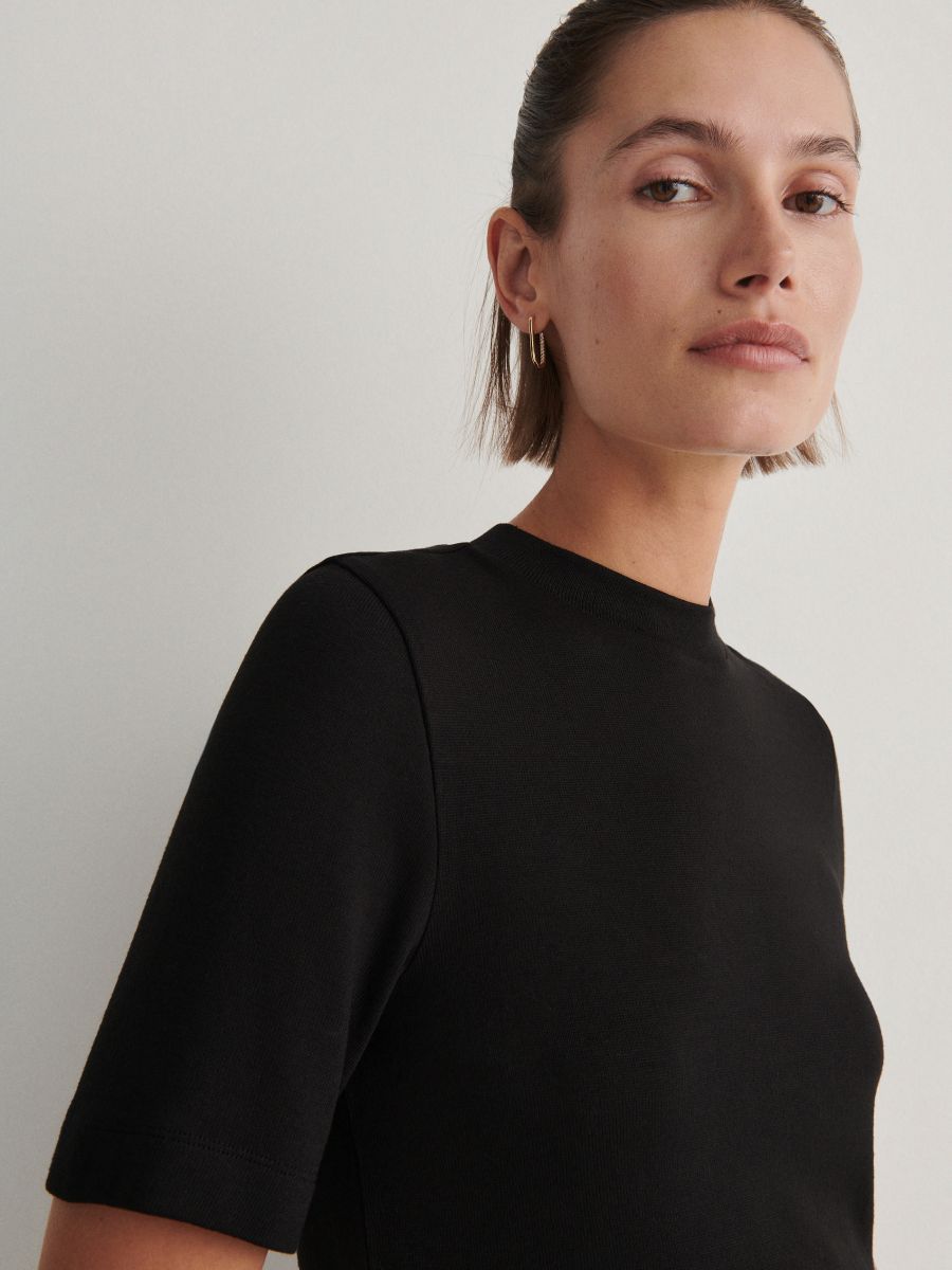 Regular fit T-shirt with mock neck - black - RESERVED - 2