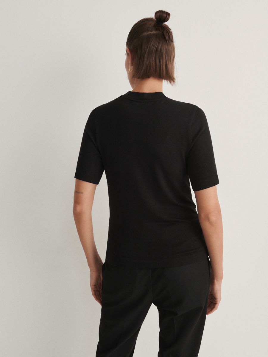 Regular fit T-shirt with mock neck - black - RESERVED - 4