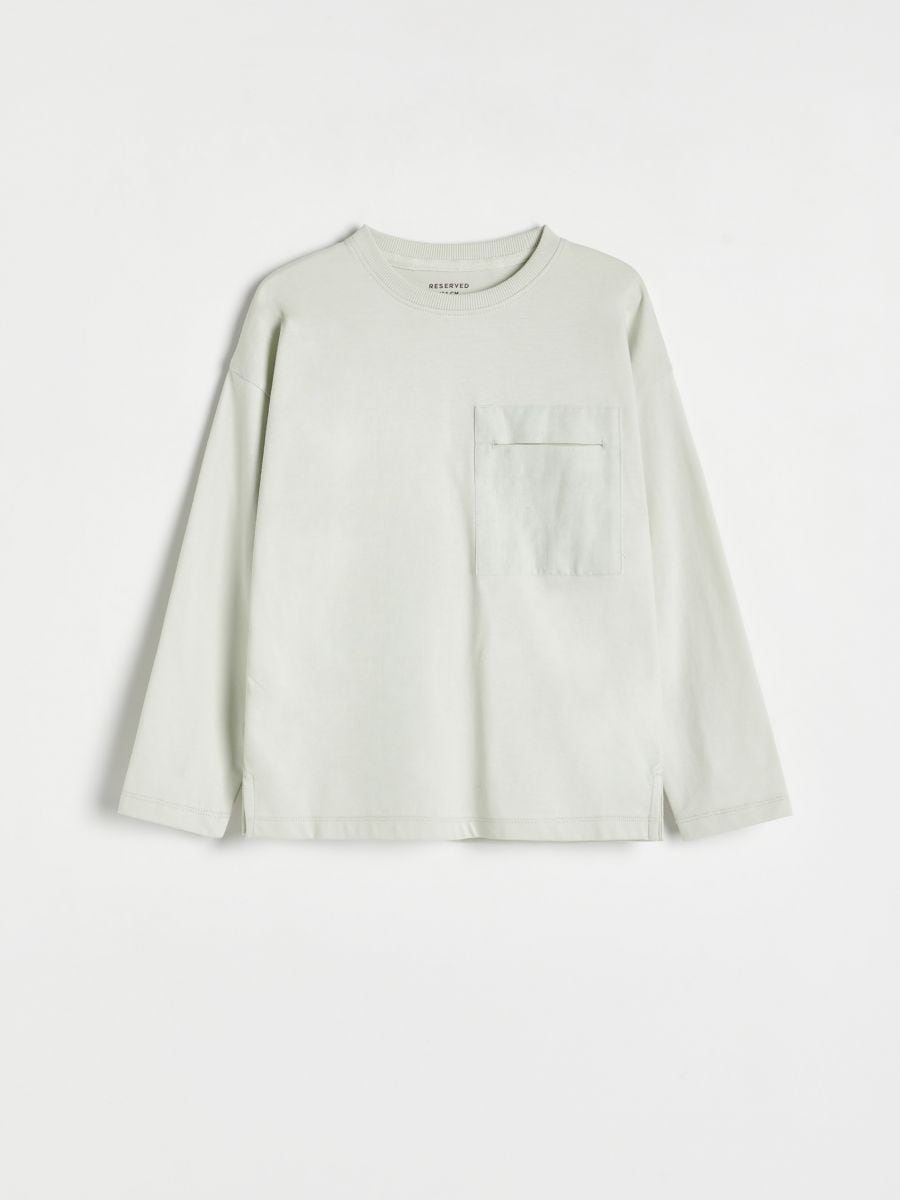 Oversize блуза с дълъг ръкав и джоб - Светло сиво - RESERVED