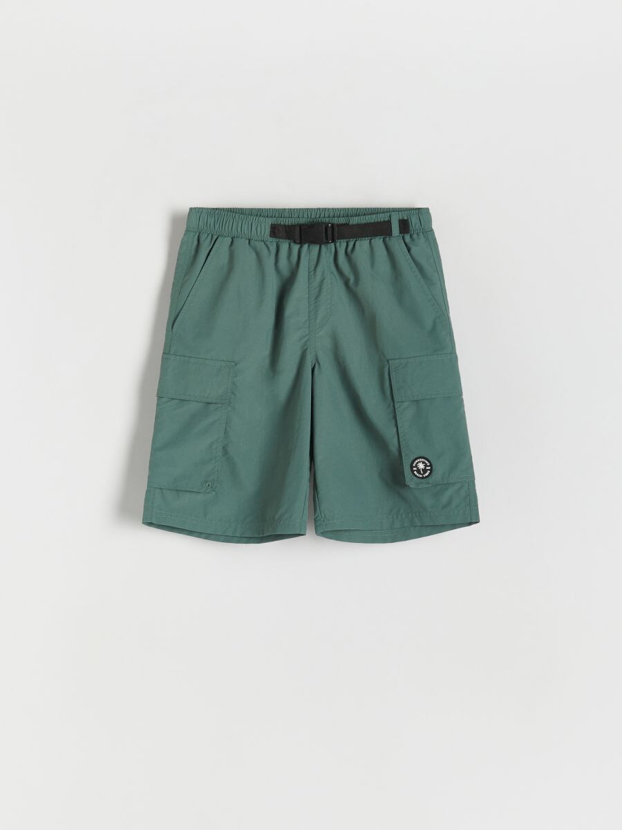 Plavkové šortky s vreckami - popolavo zelená - RESERVED