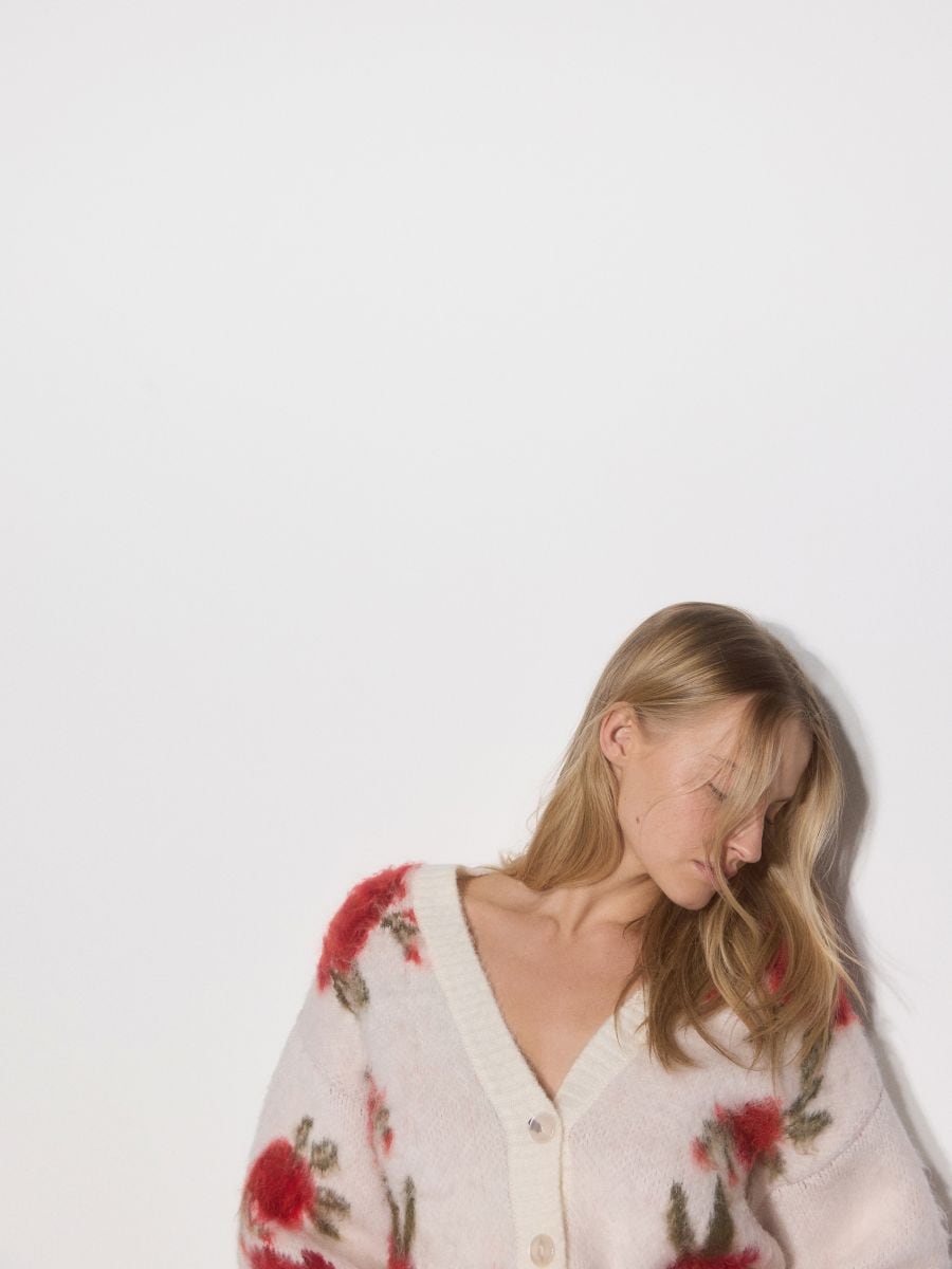 Cardigan with rose pattern - multicolor - RESERVED - 4