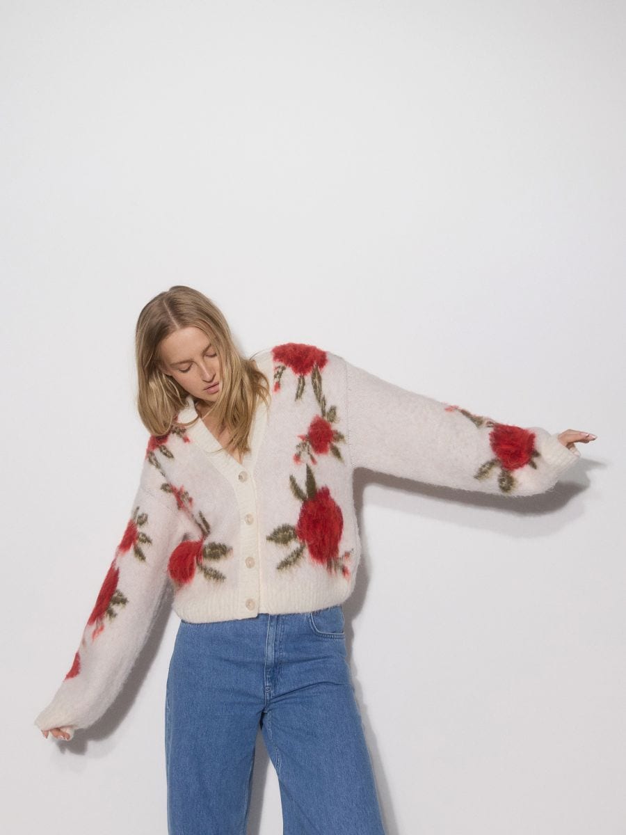 Cardigan with rose pattern - multicolor - RESERVED - 3