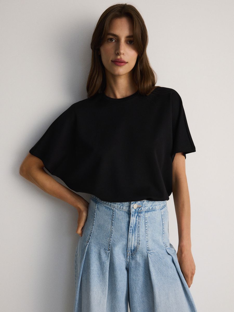 Kimono T-shirt van een mix met modal - zwart - RESERVED