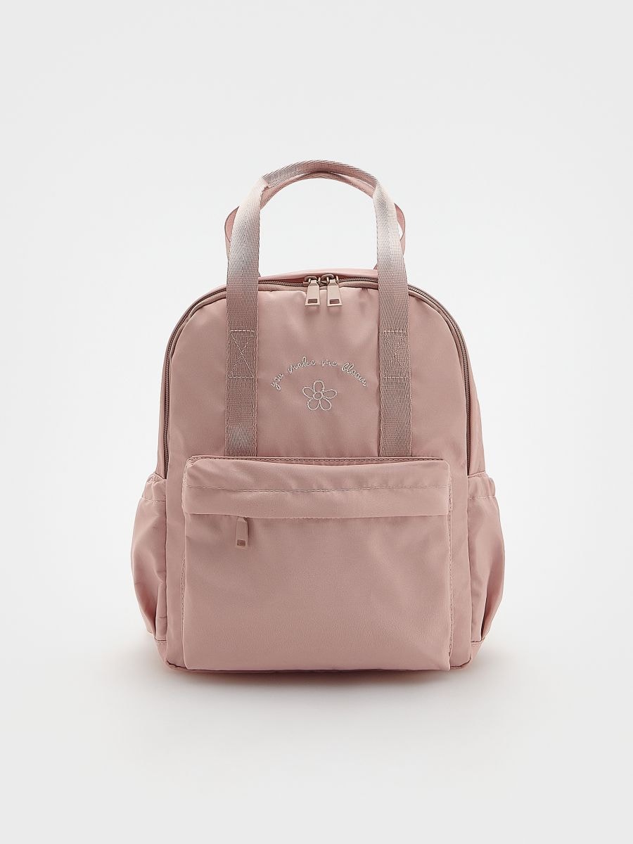 Backpack with decorative embroidery - pastel pink - RESERVED