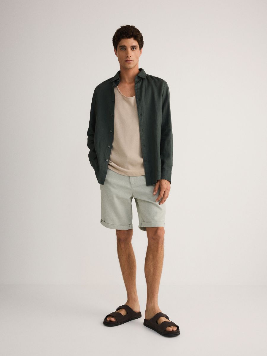 Regular shorts with linen blend - pale green - RESERVED - 2