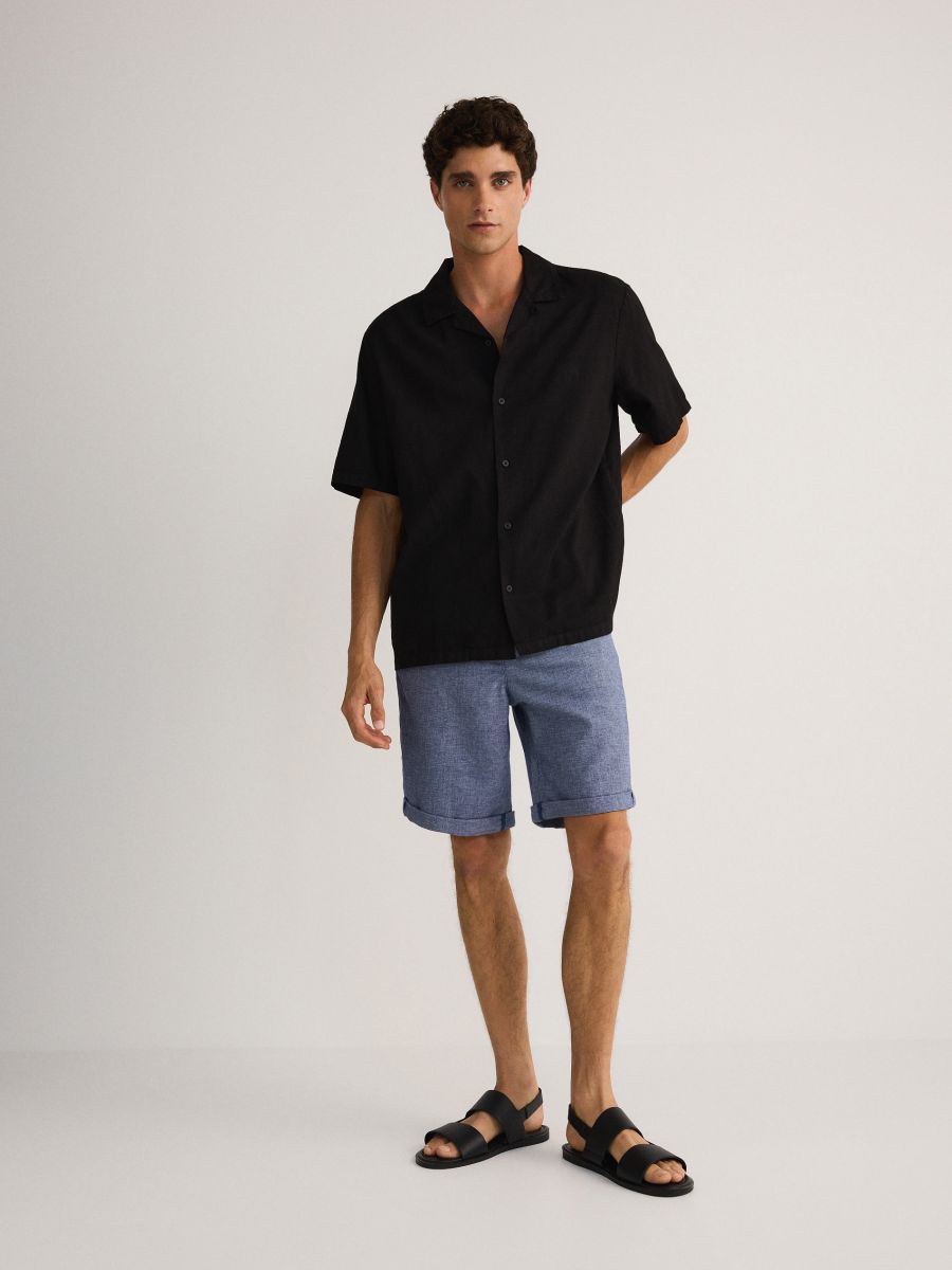 Regular shorts with linen blend - navy - RESERVED