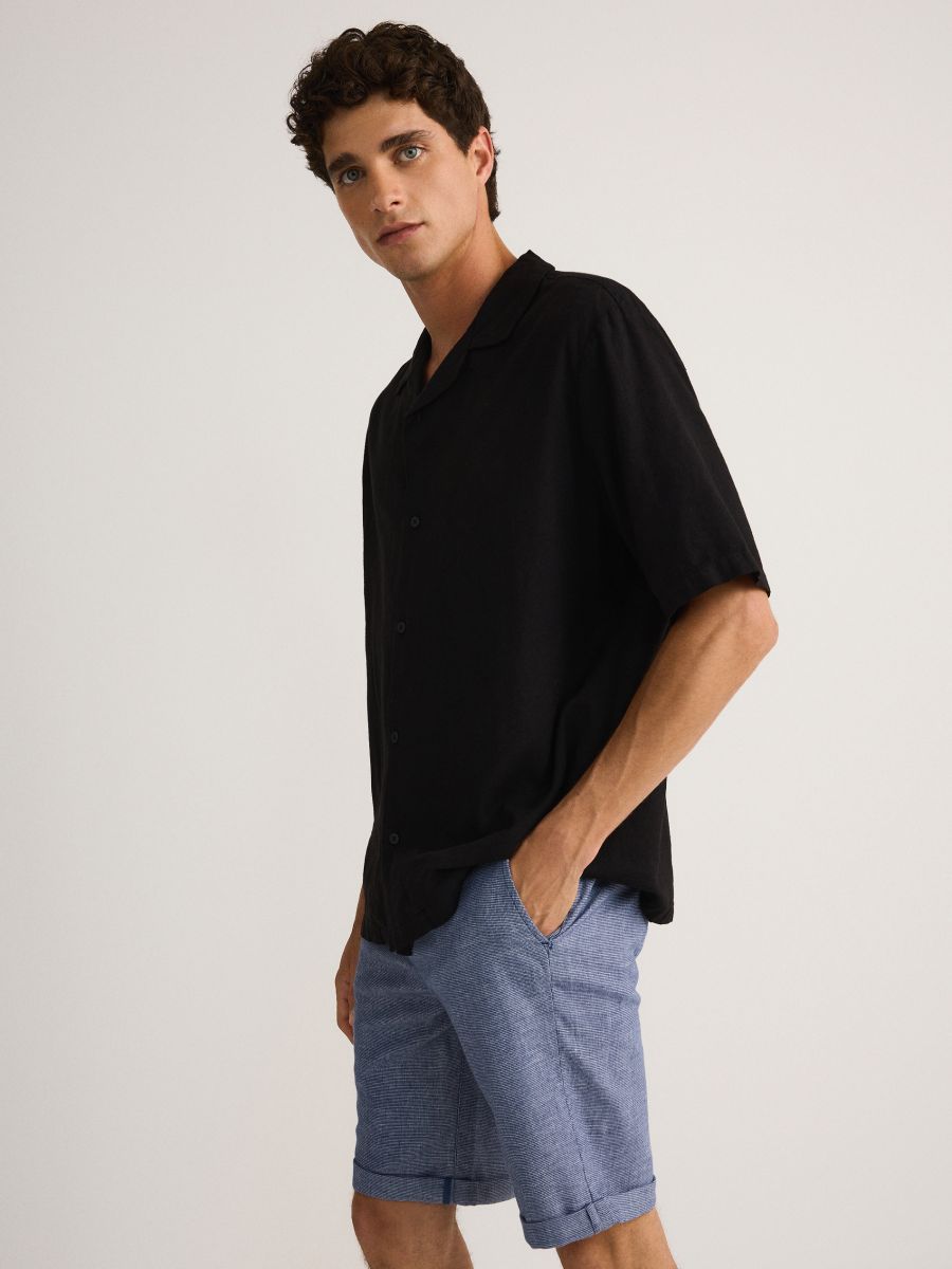 Regular shorts with linen blend - navy - RESERVED - 4