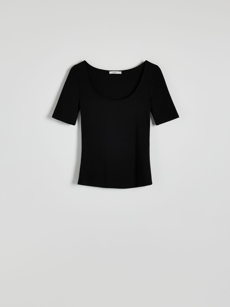Slim fit top with viscose blend - black - RESERVED - 4