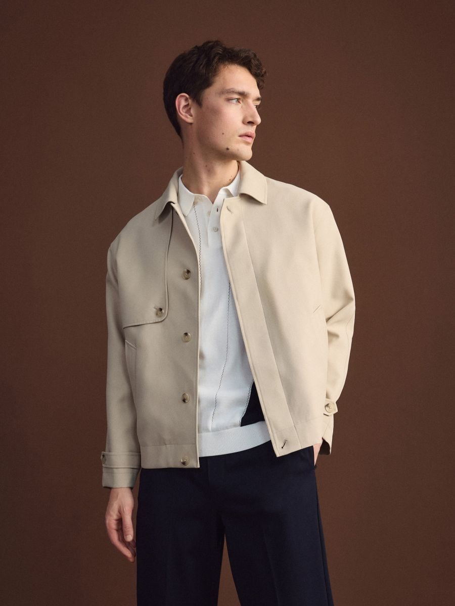 Jacket with collar - beige - RESERVED - 5