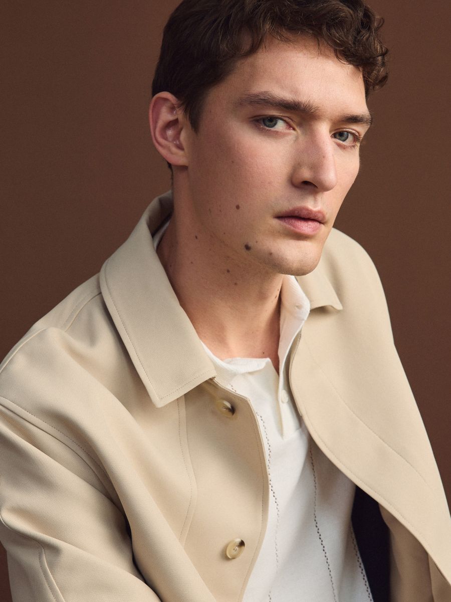 Jacket with collar - beige - RESERVED - 6
