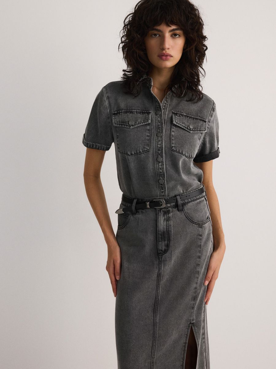 Skirt with belt - grey - RESERVED