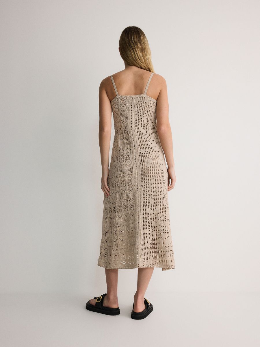 Opengewerkte midi-jurk - beige - RESERVED - 3