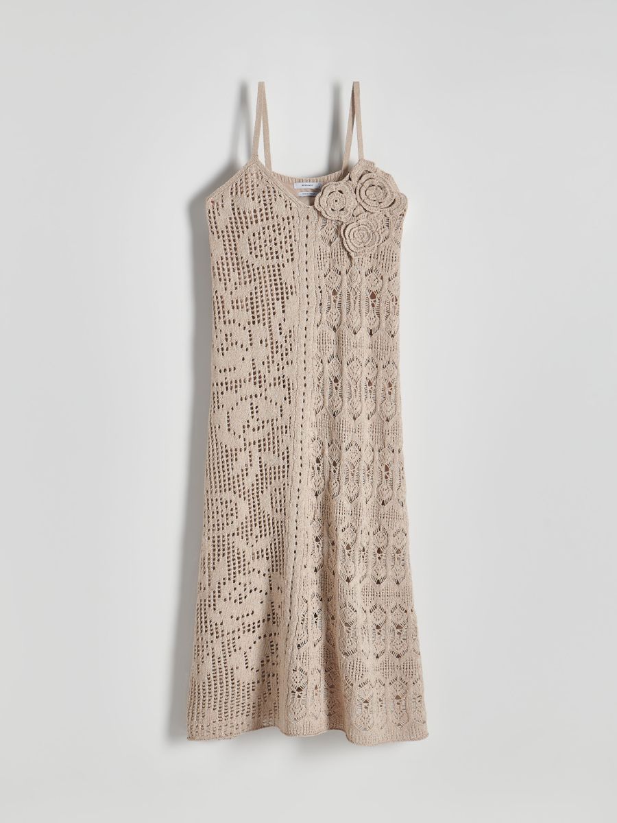 Opengewerkte midi-jurk - beige - RESERVED - 5