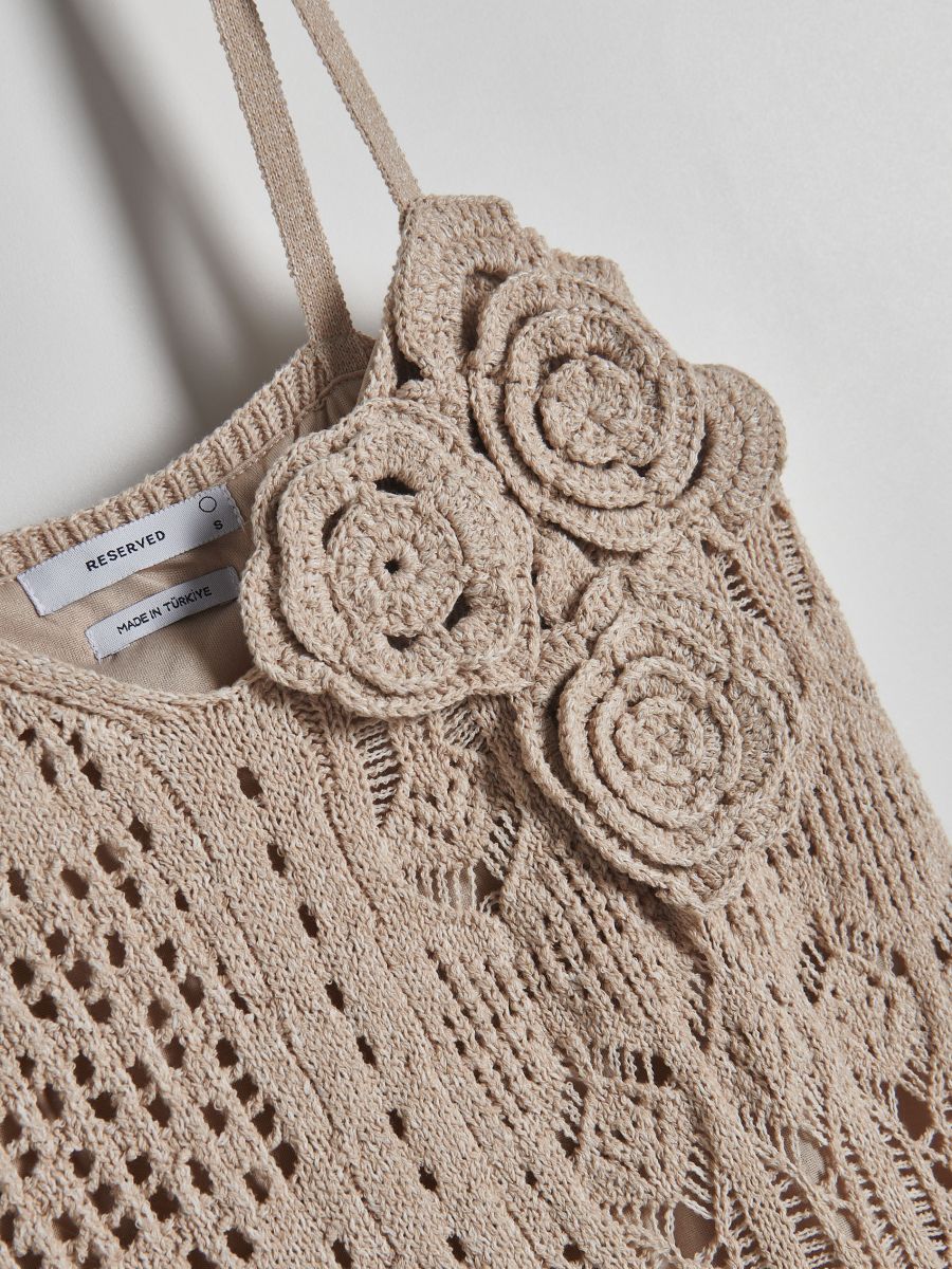 Opengewerkte midi-jurk - beige - RESERVED - 6