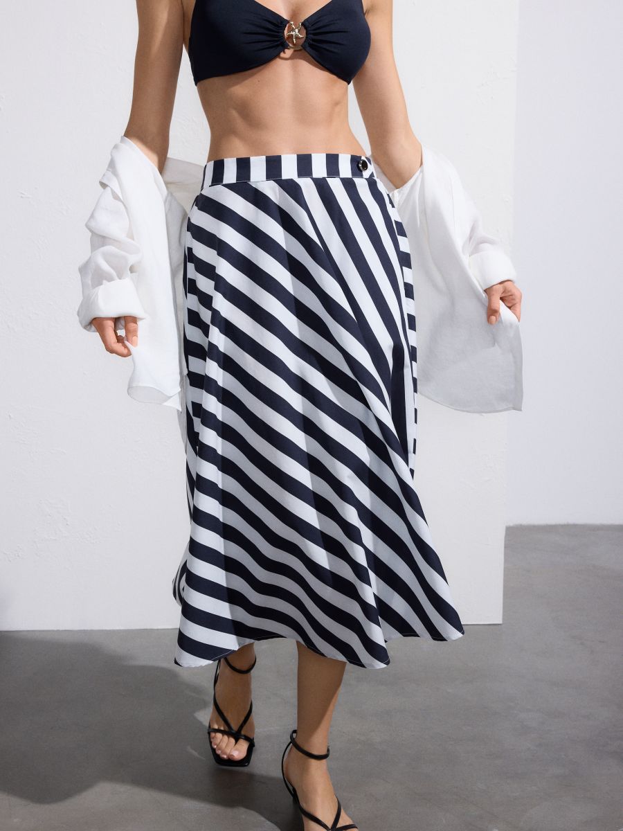 Jupe midi en coton - Marine - RESERVED - 2