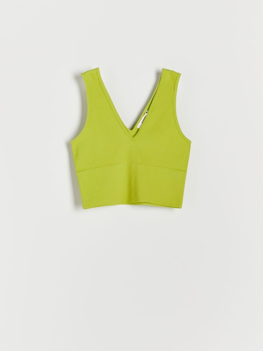 Crop top od rebrastog žerseja - žuto zeleno - RESERVED - 4