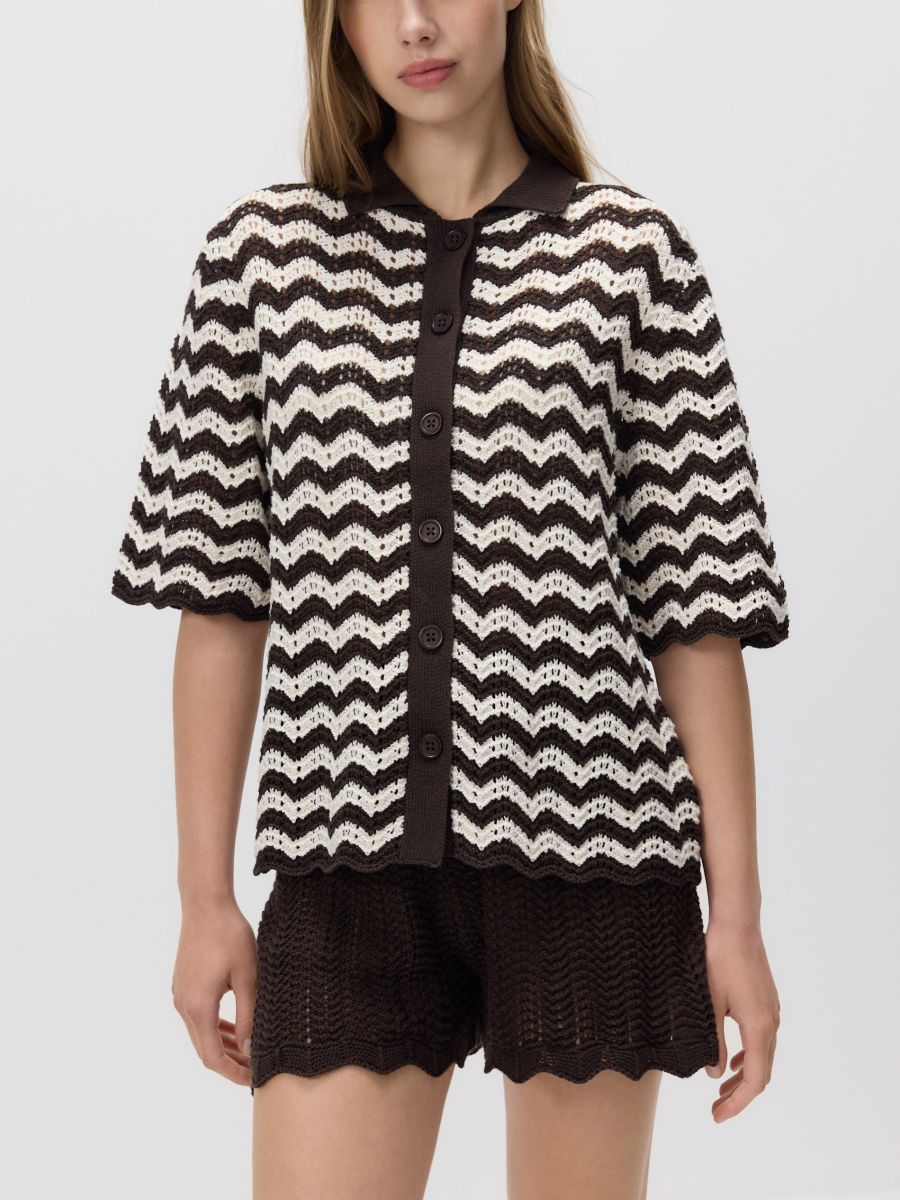 Openwork cardigan with collar - brown - RESERVED - 2