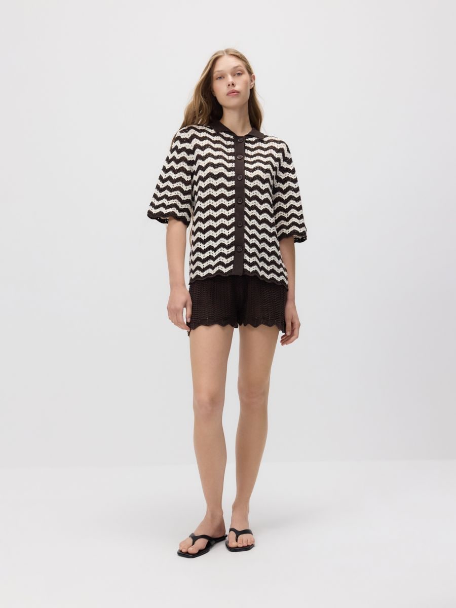 Openwork cardigan with collar - brown - RESERVED - 3