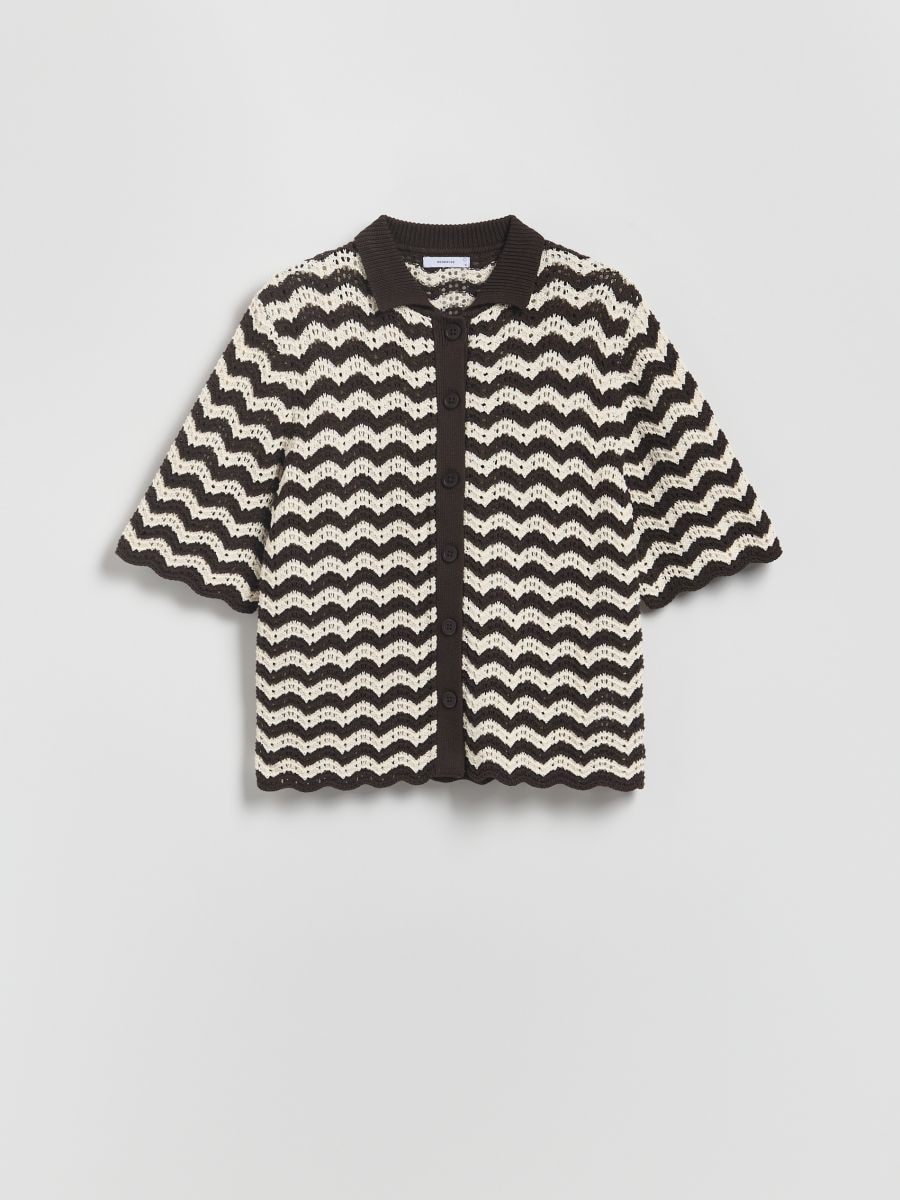 Openwork cardigan with collar - brown - RESERVED - 7