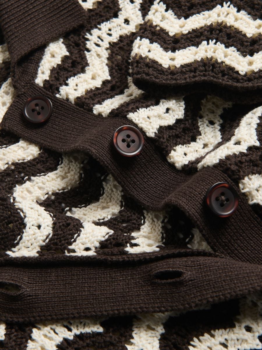 Openwork cardigan with collar - brown - RESERVED - 6