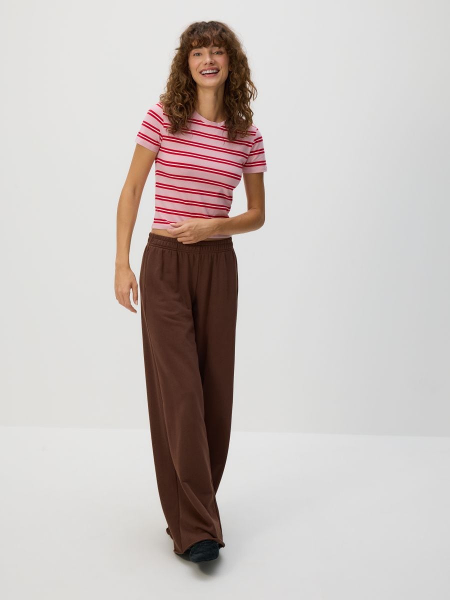 Cropped stripe T-shirt - pastel pink - RESERVED