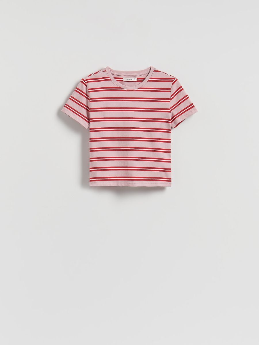 Cropped stripe T-shirt - pastel pink - RESERVED