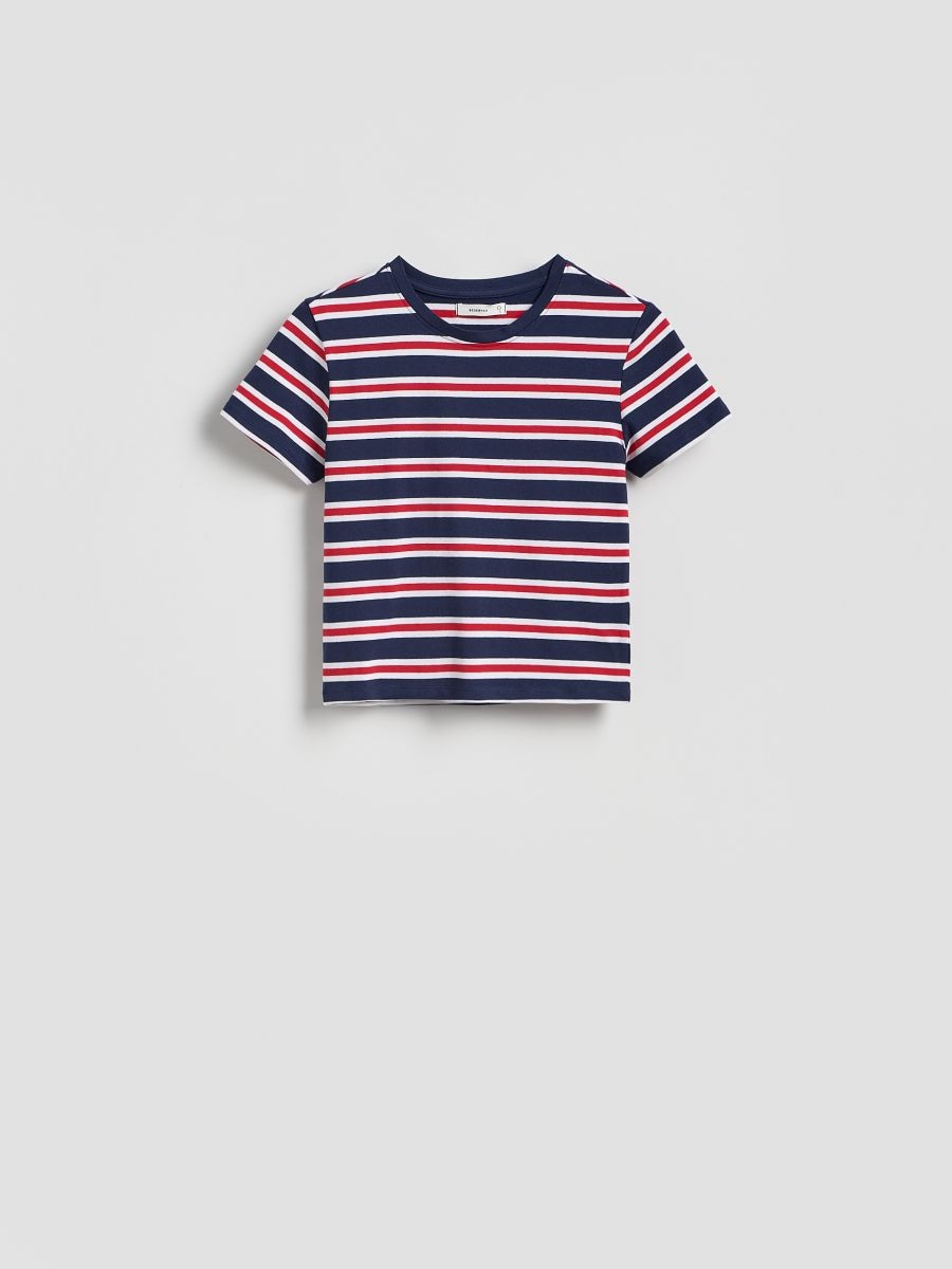 Cropped stripe T-shirt - navy - RESERVED