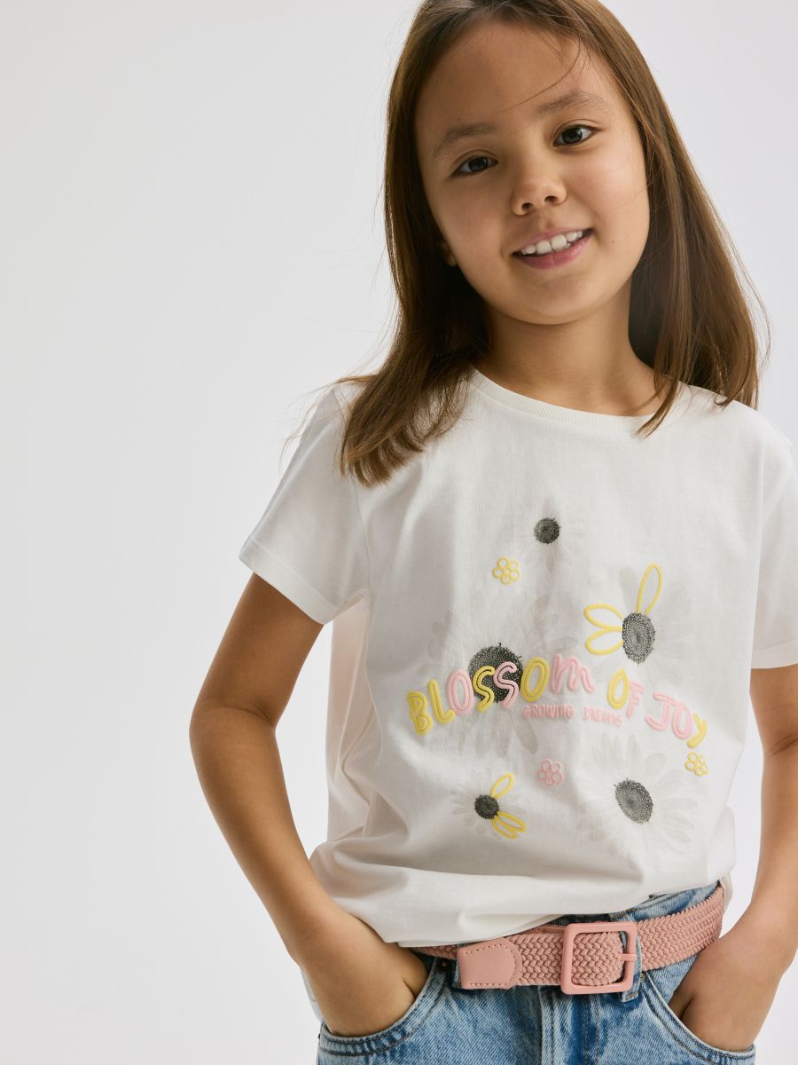 T-shirt with raised print - cream - RESERVED - 3