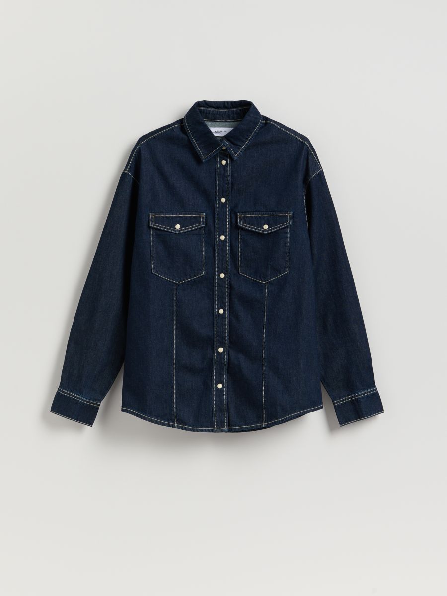Oversized denim shirt - navy - RESERVED