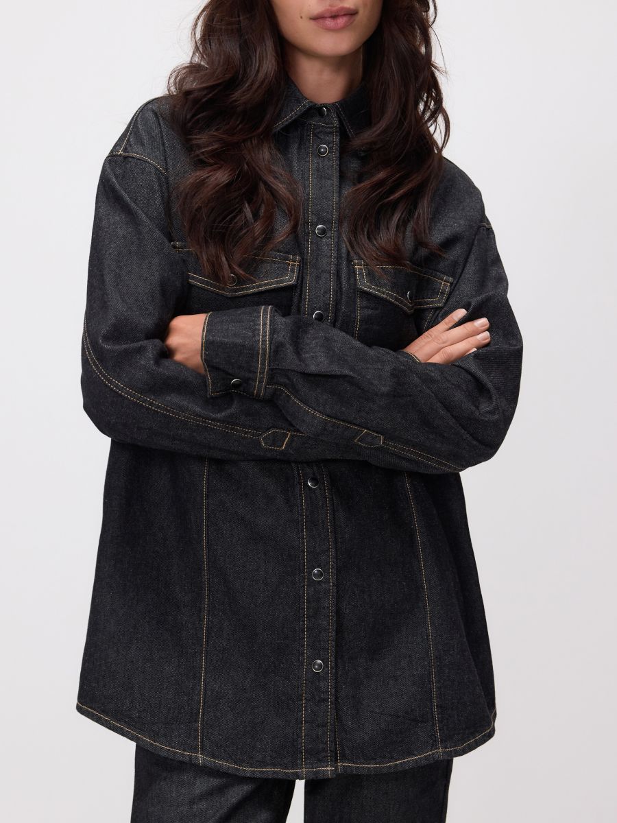 Oversized denim shirt - grey - RESERVED