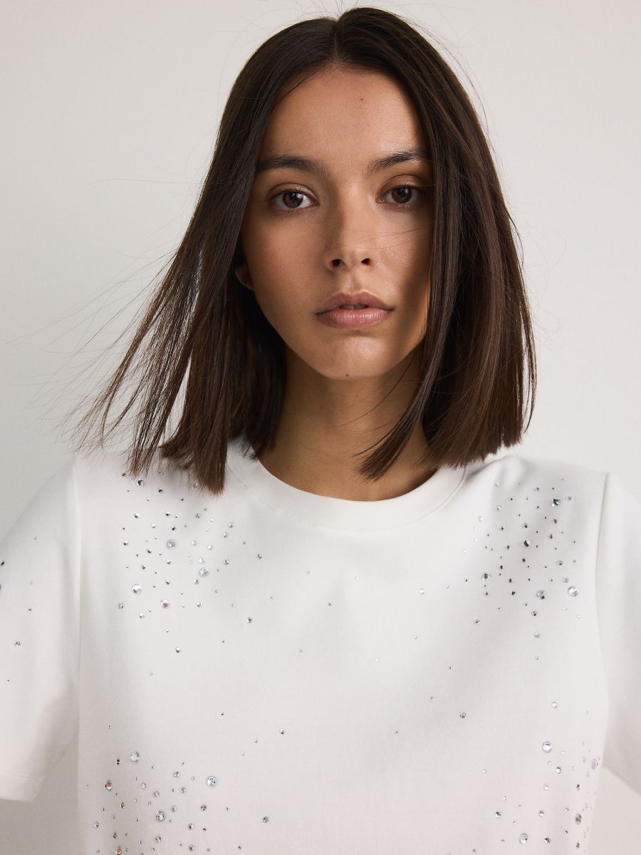 T-shirt with rhinestone detailing - white - RESERVED - 3