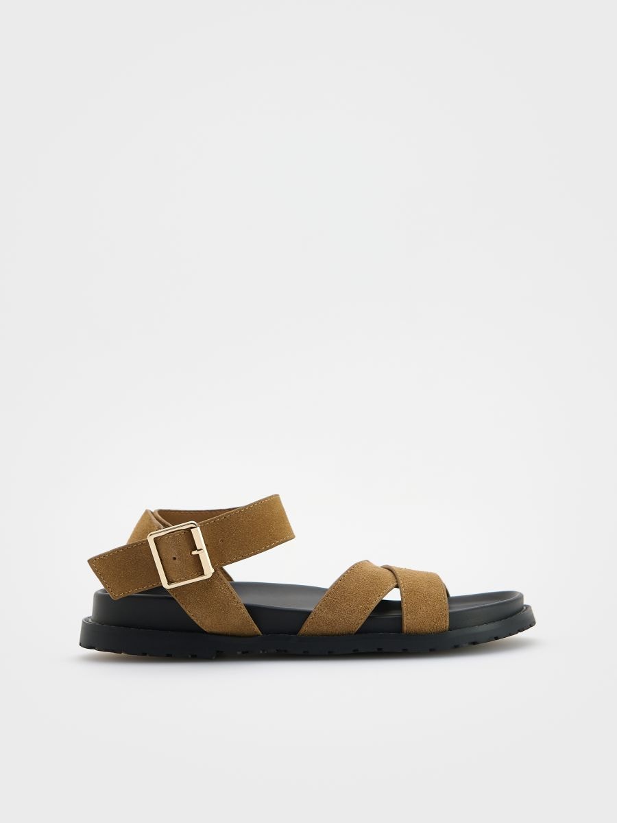Suede sandals with straps - beige - RESERVED - 3