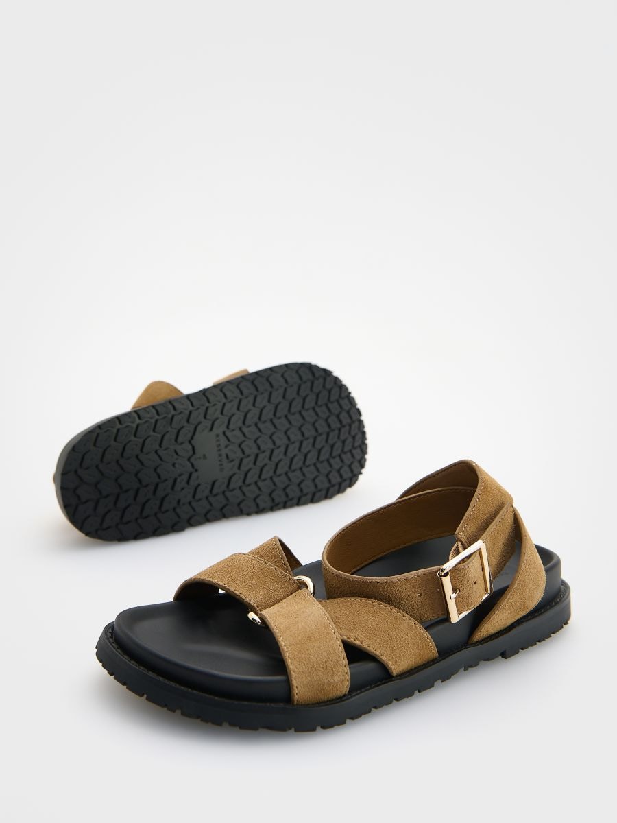 Suede sandals with straps - beige - RESERVED - 4