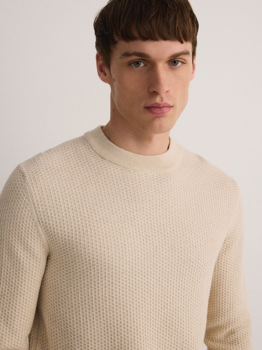 Structural jersey cotton jumper - beige - RESERVED