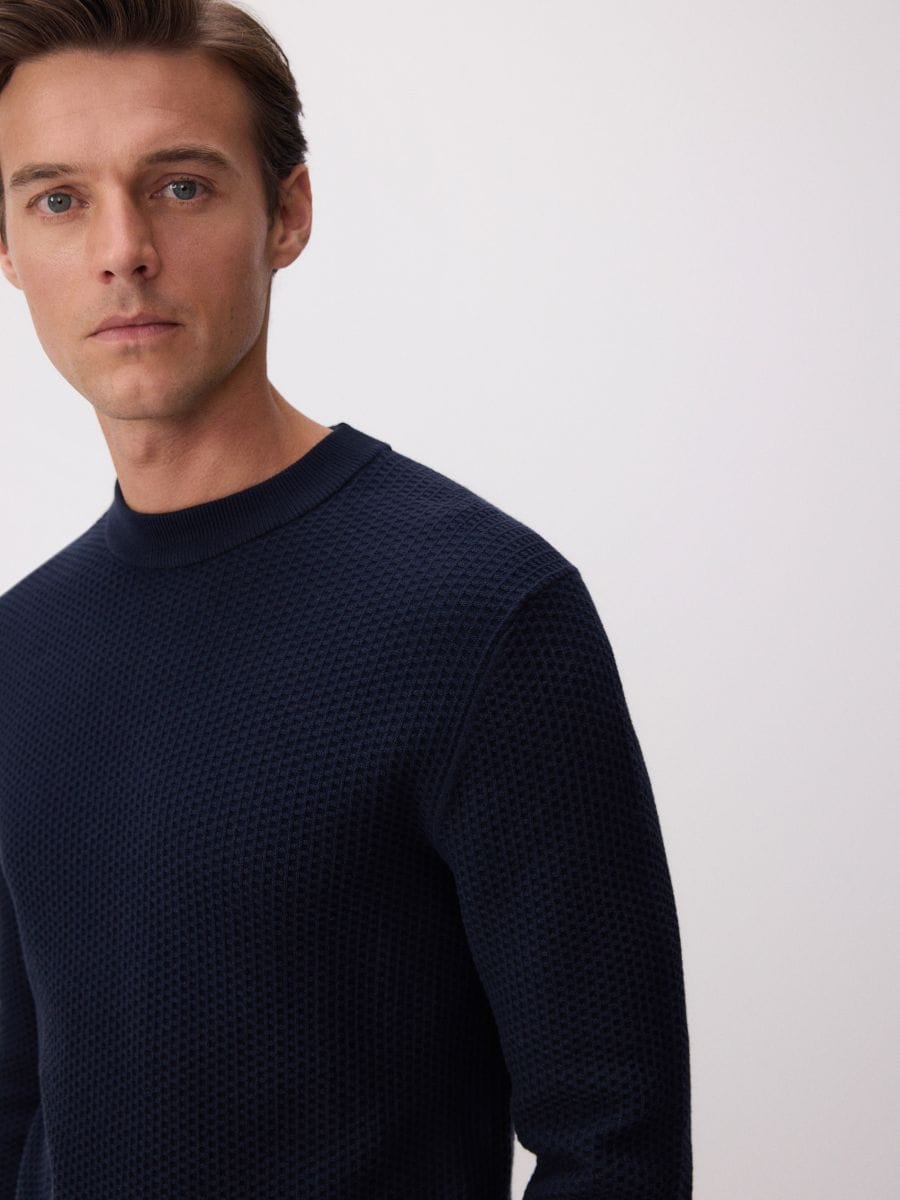 Pull en jersey de coton structuré - Marine - RESERVED - 3