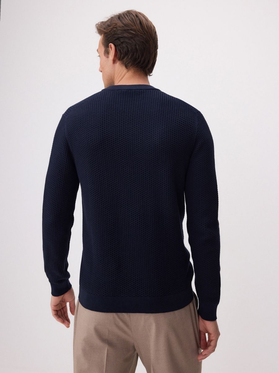 Pull en jersey de coton structuré - Marine - RESERVED - 4