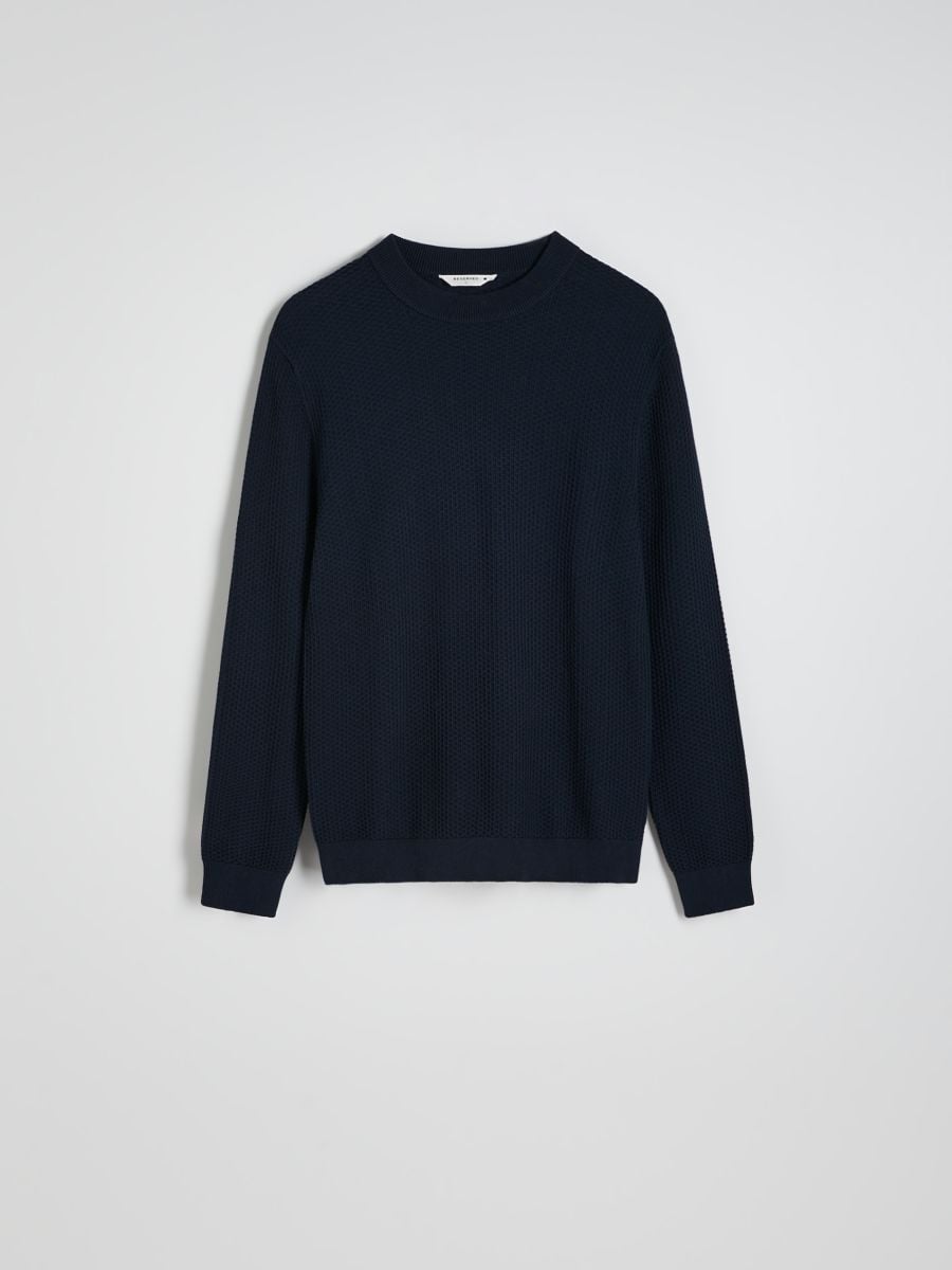 Pull en jersey de coton structuré - Marine - RESERVED - 5