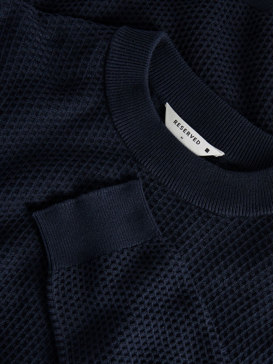 Pull en jersey de coton structuré - Marine - RESERVED - 6