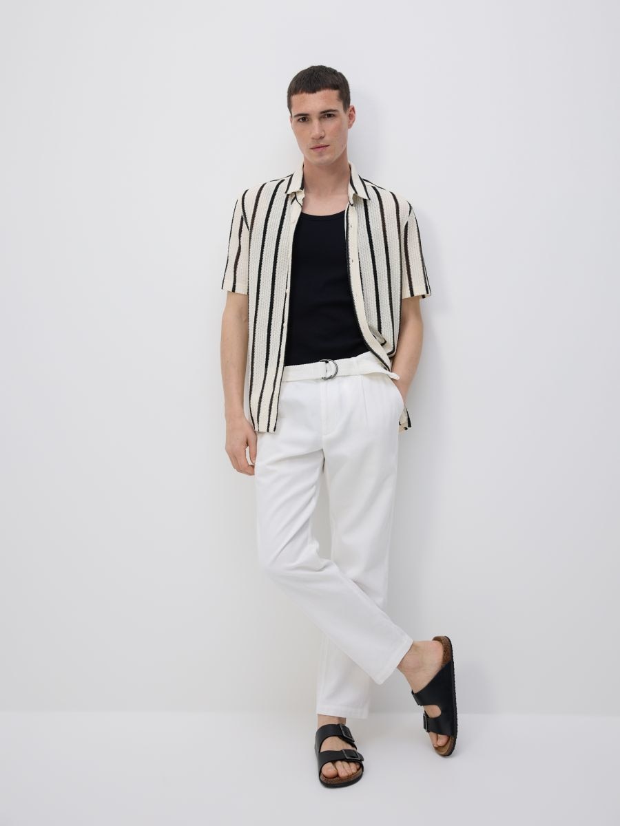 Slim-fit trousers with belt - cream - RESERVED - 2