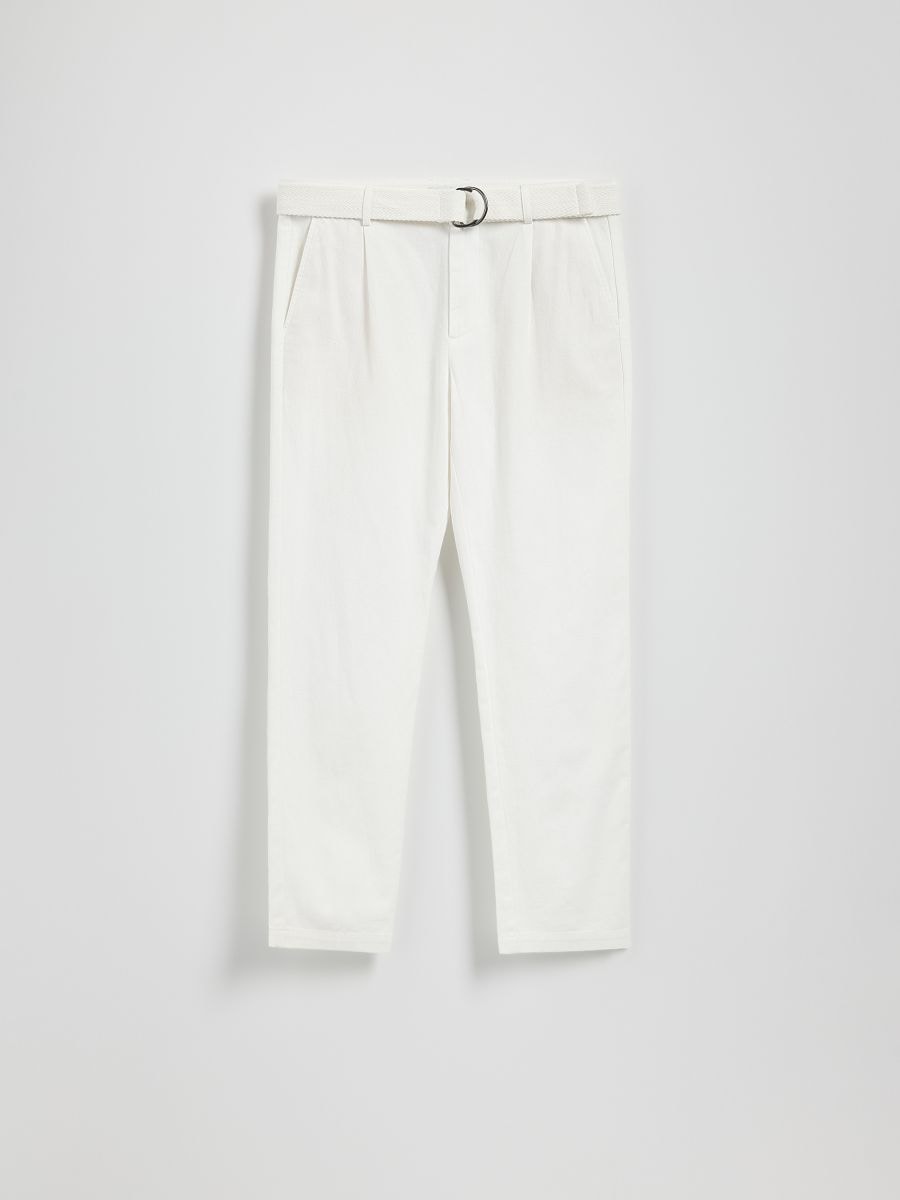 Slim-fit trousers with belt - cream - RESERVED - 5